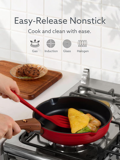 20Pcs Titanium Cookware Set, Pots and Pans Set Detachable Handle | Non-Stick, Non-Toxic, Induction Compatible, Dishwasher & Oven Safe, Space Saving, Camping Cooking, Red5