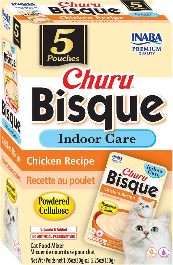 INABA Churu Bisque Indoor Care for Hairball Control for Cats, Creamy Lickable Purée Side Dish with Vitamin E, 1.05 Ounce Pouch, 15 Pouch, Tuna Recipe8