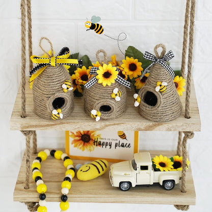 Bee Hive Decor,Bumble Bee Rustic Hive,Natural Bee House,Bee Party Decor | 3PA Bumble Bee Theme Party Decor Spring Summer Rustic Farmhouse Kitchecn Table Decorations, Honey Bee Tiered Tray Decoration3