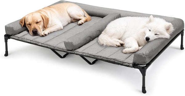 Veehoo Elevated Dog Bed for 2 Dogs, Cooling Raised Dog Bed with Bolster Mat | Outdoor Double Dog Bed with Removable Waterproof Cushion, Breathable Mesh, Non-Slip Feet for Outdoor & Indoor, 49", Brown8