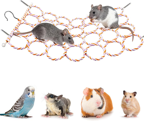 Rat Climbing Rope Net Toy for Cage, Hanging Swing Toy (Random Color) | Multifunctional Small Pet Activity Toy Works as Hemp Perch, Rope Ladder, Bridge and Hammock for Rats, Birds to Climb and Rest1