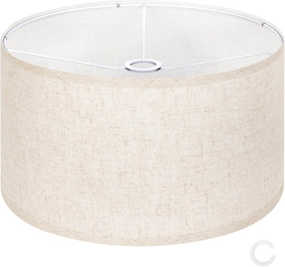 Beige Large Drum Lamp Shades for Floor Lamps, 16" Top X16" Bottom X 9" High, Easy to Assemble, Replacement Linen Lampshades for Table Lamps & Bedside Lamps (1.65" Spider)1