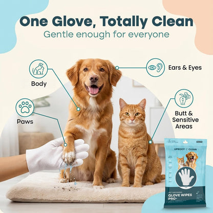 Uproot Clean Pet Grooming Gloves: Deodorizing & Grooming, 1-Month Supply | Extra-Thick Cat & Dog Wipe for Clean Paws, Eyes, Ears, Butt & Body, Lick-Safe. Mess-Free - Removing Tough Dirt, Odor, Oils4