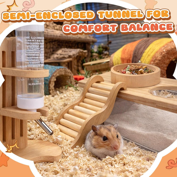 4 Pcs Hamster Cage Accessories Water Bottle Set,Rectangle | Hamster Sand Bath Box Feeding Bowl Climbing Toy Wooden Ladder Bridge Set for Rat Mice Small Animals Habitat Decor Enrichment5