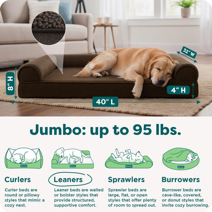Furhaven Orthopedic Dog Bed for Large Dogs W/ Removable Bolsters & Washable Cover, for Dogs up to 95 Lbs - Plush & Suede Sofa - Espresso, Jumbo/Xl3