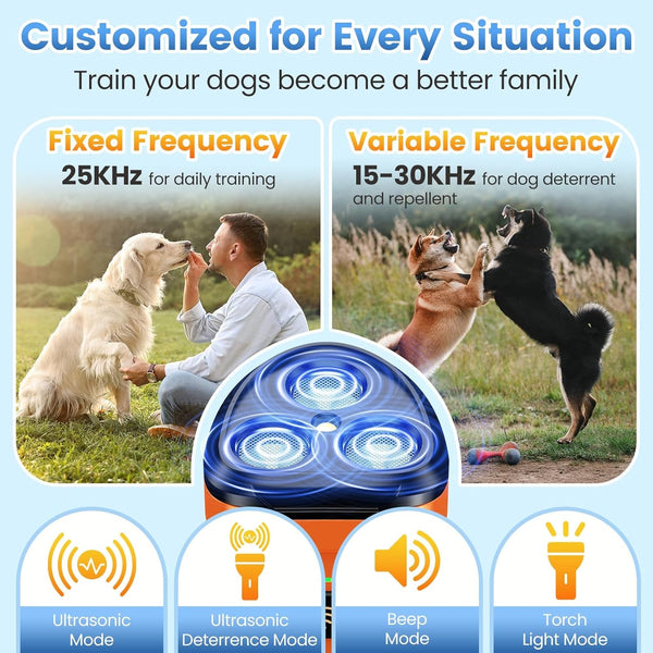 Cbersmg 3X Ultrasonic to Stop Barking Neighbors Dog, Portable anti Barking Device Dog Bark Deterrent Device 50Ft Range 5 Modes, Flashlight & Beep Safe & Effective for Small, Medium & Large Dogs | 3X Ultrasonic Dog Bark Deterrent Devices with 50Ft Range 5 Modes, Flashlight Beep Mode5