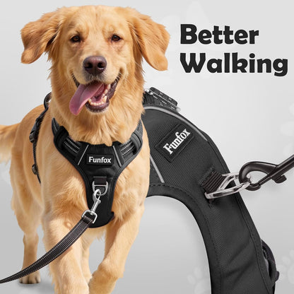 Funfox Dog Harness Medium Sized Dog, Vertical Handle Easy Control, No Pull Pet Vest Adjustable with 2 Leash Clips, Soft Material, Reflective Safe Night Walking for Small Medium Large Breed, Black, M2