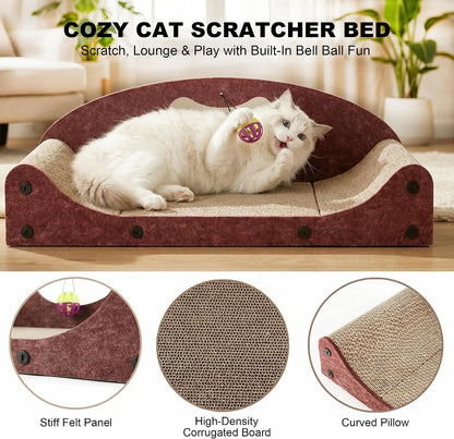 26" Cat Scratcher Bed, Large Scratcher Couch for Indoor Cats, Cardboard Scratcher Sofa, Durable Scratch Pad with Ball, Furniture Protector (Brown, Large)4