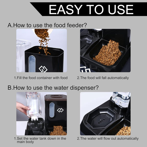 Gravity Cat Feeder & Automatic Water Dispenser – 3-In-1 Cat Feeding Station with Absorbent Feeding Mat, Spill-Proof Automatic Cat Feeder for Indoor Cats, Small Dogs & Multi-Pet Homes3