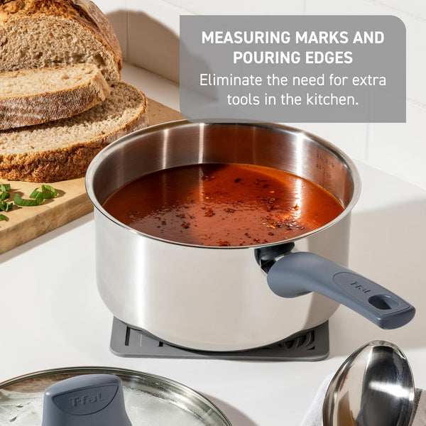Essentials Stainless Steel Cookware Set 12 Piece, Induction Compatible, Oven Safe 350F, Cooking Set W/Stewpots, Stockpot, Saucepan, Lids & Tools, Measuring Marks, Dishwasher Safe, Silver/Blue5