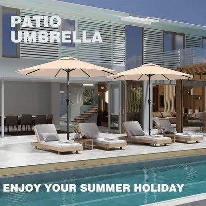 9 FT Patio Umbrella for Outdoor, Outdoor Table Umbrella with Push Button Tilt and Crank, Outdoor Patio Umbrellas with 8 Sturdy Ribs for Market, Garden, Pool (Beige)8