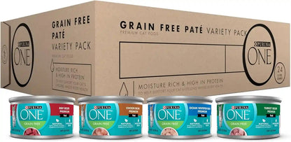 Purina ONE High Protein, Grain Free Pate Wet Cat Food Variety Pack, Grain Free Formula - (Pack of 24) 3 Oz. Cans1