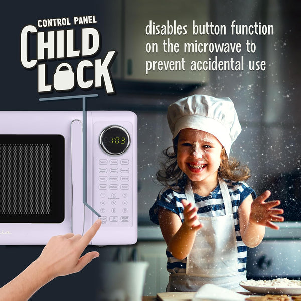 Modern Retro Compact Countertop Microwave Oven - 0.7 Cu. Ft. - 700-Watts with LED Digital Display - Child Lock - Easy Clean Interior - Lavender4