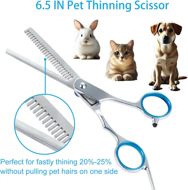 5 in 1 Premium Dog Grooming Scissors, Professional Dog Scissors for Grooming with Safety round Tips, Lengnoyp Stainless Steel Thinning Shears, Pet Cat Shears for Grooming Kit5
