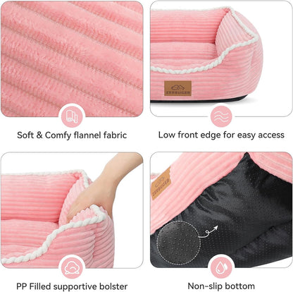 Cat Dog Bed for Pets, Rectangle Pet Bed Gift for Puppy and Kitten, Machine Washable Calming Fluffy Pet Couch Sofa for Indoor Outdoor, Portable Soft Cat Bed with Non-Slip Bottom (Small, Pink)5