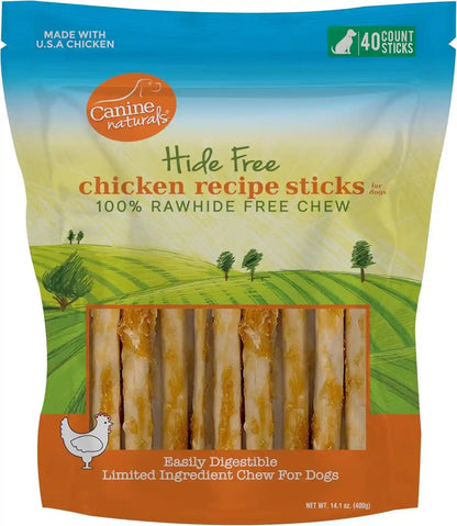 Canine Naturals Rawhide Free Chicken Recipe Dog Chews, Sticks, 40 Count | 100% Rawhide Free, USA Raised Chicken, All-Natural, Easily Digestible, 5 in Sticks, Dog Treats for All Dogs, Value Pack1