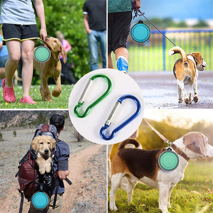 SLSON Collapsible Bowl with Cover Lids,2 Pack Dog Travel Bowls Portable Foldable Cat Water Dish Bowl for Pets Walking Parking Camping (Light Blue and Green, Small)7