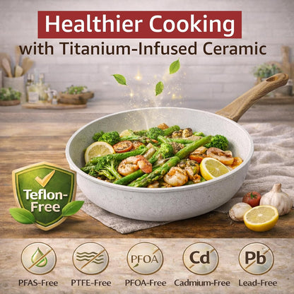 24Pcs Pots and Pans Set Non Stick,Ceramic Cookware Set with Titanium-Reinforced Nonstick Coating,Long-Lasting,Pfas-Free,Induction Compatible,Full Kitchen Set with 3 Stock Pots for Family Cooking6