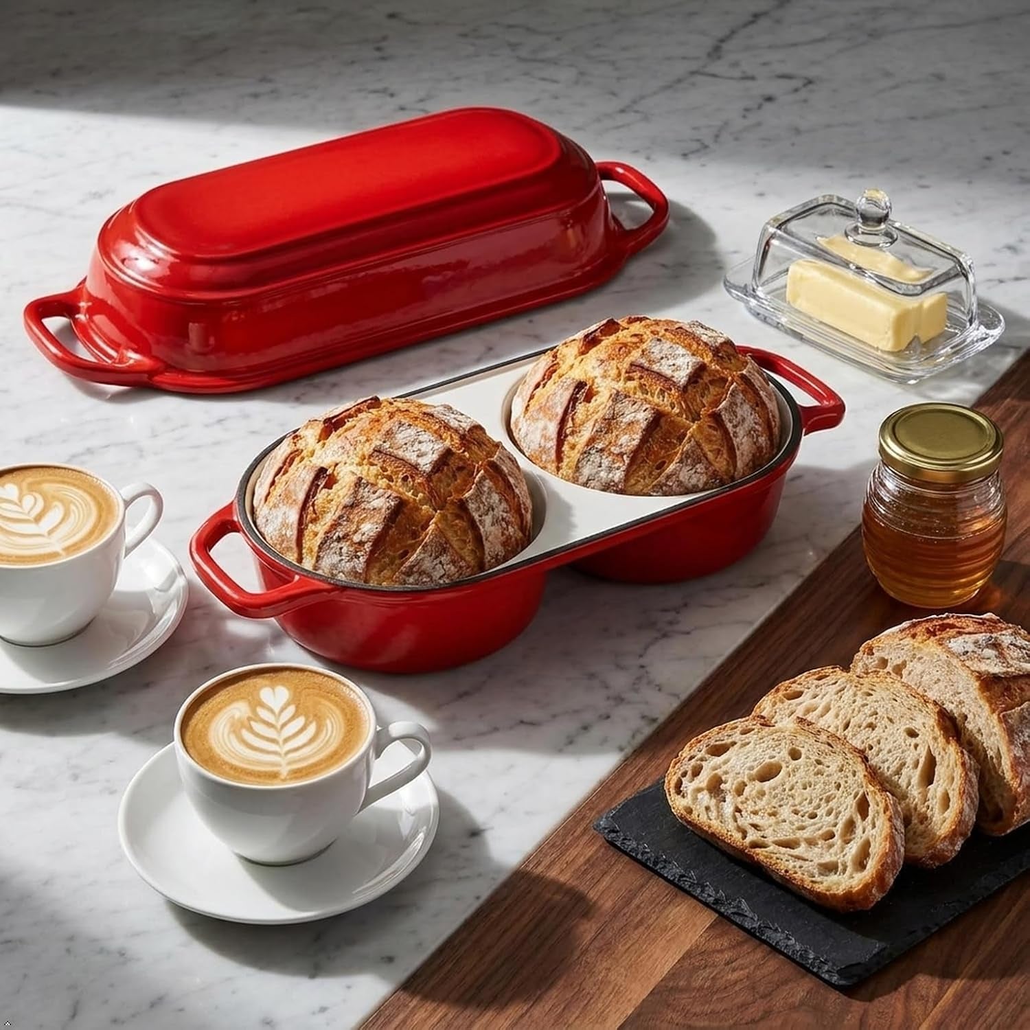enameled-cast-iron-mini-double-dutch-oven-with-lid-dual-chamber-small-sourdough-loaf-pans-nonstick-bread-pot-for-sourdough-baking-fits-oven-induction-cooktop-red-2-2qt