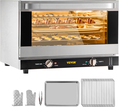 Commercial Convection Oven, 47L/43Qt, Half-Size Conventional Oven Countertop, 1600W 4-Tier Toaster W/Front Glass Door, Electric Baking Oven W/Trays Wire Racks Clip Gloves, 120V | for Restaurant Bakery, 1600W 4-Tier Countertop Electric Toaster, with Front Glass Door, Trays, Wire Racks, Clip Gloves, 120V1