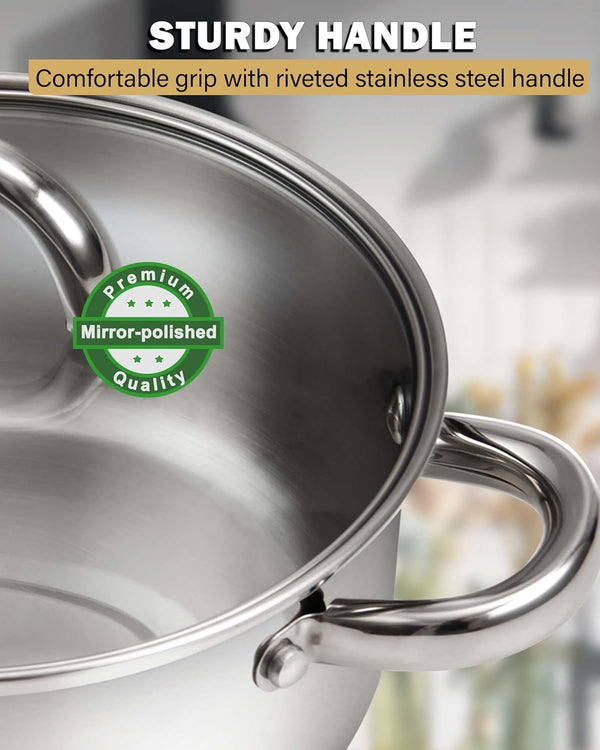 Kitchen Cookware Sets, 12-Piece Basic Stainless Steel Pots and Pans, Silver | Stay-Cool Handle, Induction Compatible, Dishwasher and Oven Safe7