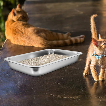 INOOMP Stainless Steel Cat Litter Box Open Design Large Metal Litter Pan Easy to Clean Portable Kitten Tray for Cats and Small Pets10