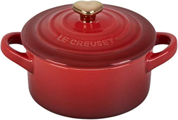 Le Creuset Stoneware Mini round Cocotte, 8Oz., Cerise with Gold Heart Knob3
