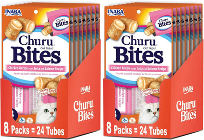 INABA Churu Bites for Cats, Soft/Chewy Baked Chicken Wrapped Churu Filled Cat Treats with Vitamin E, 0.35 Ounces per Tube, 24 Tubes Total (3 Tubes per Pack), Chicken Recipe10