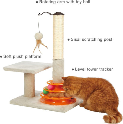 PEEKAB Cat Scratching Post Kitten Sisal Scratcher Tree with Tracks Toy Balls for Indoor Cats and Kittens - 25 Inches4
