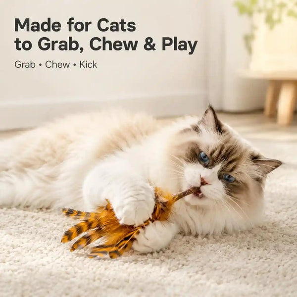 Silvervine Feather Cat Toys, 3 Pack Natural Matatabi Chew Toys for Indoor Cats, 8" Handmade Cat Toy for Chewing & Independent Play, Quiet Indoor Floor Play2