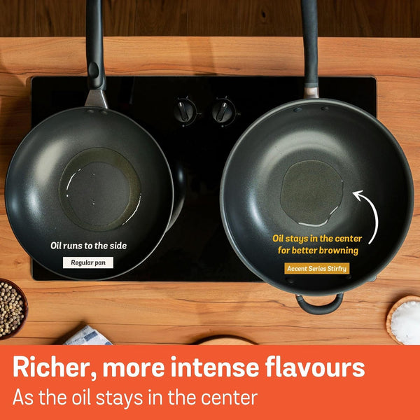 Nonstick Wok with Glass Lid | 12.5" Induction Compatible Stir Fry Pan | Hard Anodized | Dishwasher Safe | Oven Safe | Matte Black with Silicone Handles | Accent Series Cookware | 12.5Inch/32Cm3