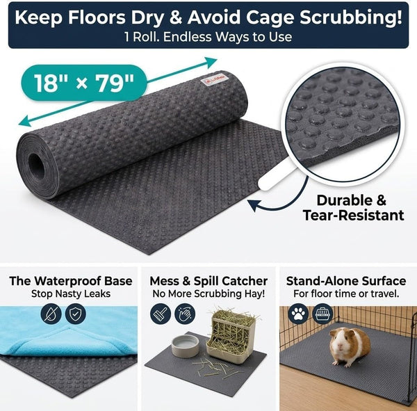 LUFTPETS Waterproof Guinea Pig Cage Liner Roll, 18X79 Cut to Fit Any Cage | Leakproof EVA Base under Fleece, Litter Boxes or Reptile Tanks. Non-Slip, Reusable, Wipe Clean4
