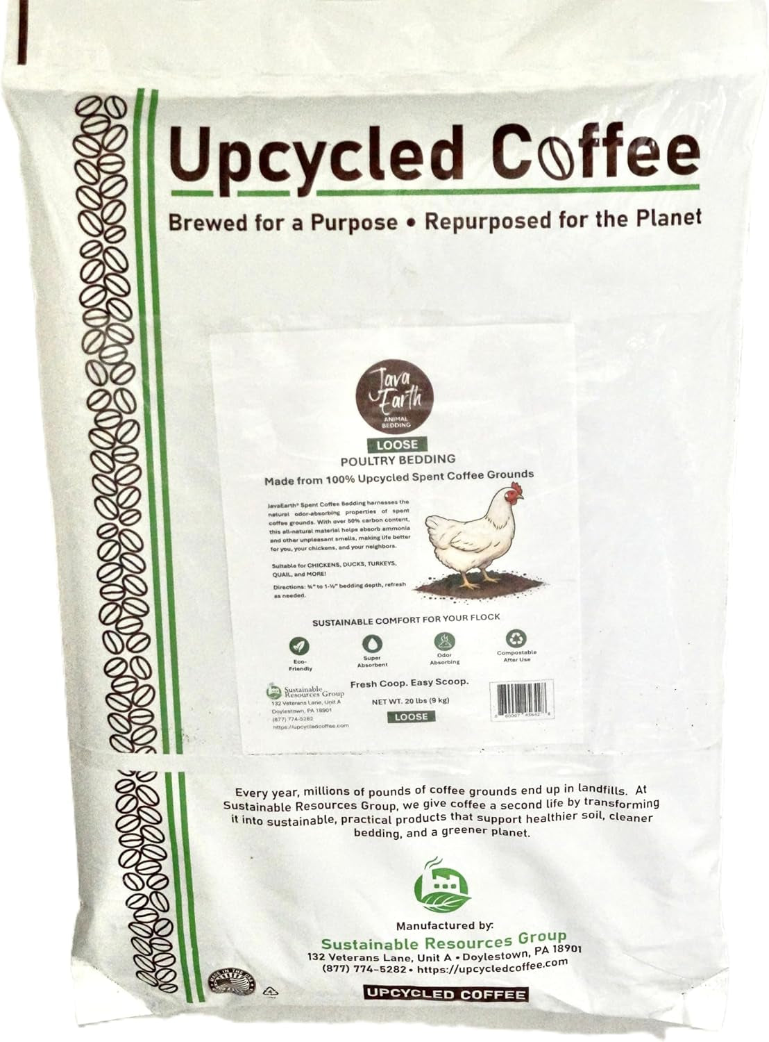 javaearth®-coffee-bedding-for-chickens-loose-upcycled-coffee-grounds-poultry-litter-for-coops-brooders-natural-clumping-odor-control-20-lbs