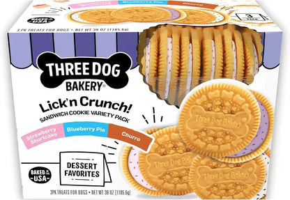 Three Dog Bakery Lick'N Crunch! Dog Treats Variety Pack - 13 Oz - 3 Pack | Carob & Peanut Butter, Golden Vanilla & Vanilla, and Golden Vanilla & Peanut Butter10