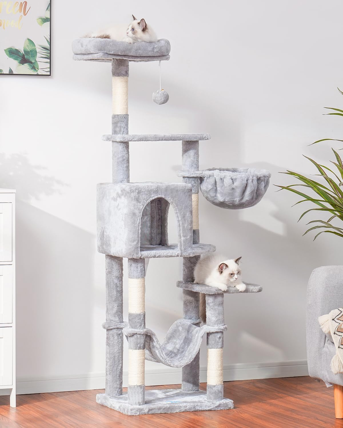 hey-brother-cat-tree-with-large-hammock-multi-level-cat-tower-for-indoor-cats-cat-condo-with-sisal-covered-scratching-posts-and-top-perch-light-gray-mpj050w