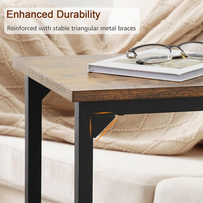 C Shaped End Table Set of 2, Couch Side Table That Slide under | TV Trays for Eating on Couch, Narrow Small Space Side Tables for Living Room Bedroom, Rustic Brown7
