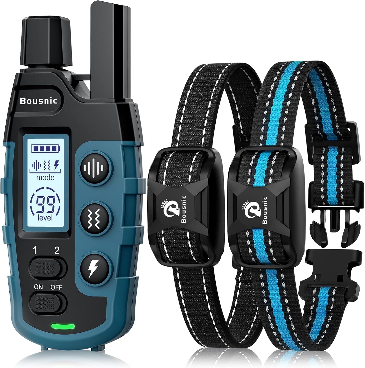 bousnic-dog-shock-collar-2-dogs-5-120lbs-3300-ft-waterproof-training-collar-for-dogs-large-medium-small-with-rechargeable-remote-beep-1-8-vibration-1-16-and-humane-shock-1-99-modes