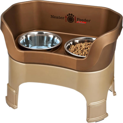 Neater Feeder Deluxe Mess-Proof Elevated Dog Bowls for Small Dogs (Up to 19 Lbs), 2 Height Adjustable (6” & 7.5”) No-Spill Raised Dog Bowl Stand, Stainless Steel Food Bowl Set, Made in USA, Cappuccino21