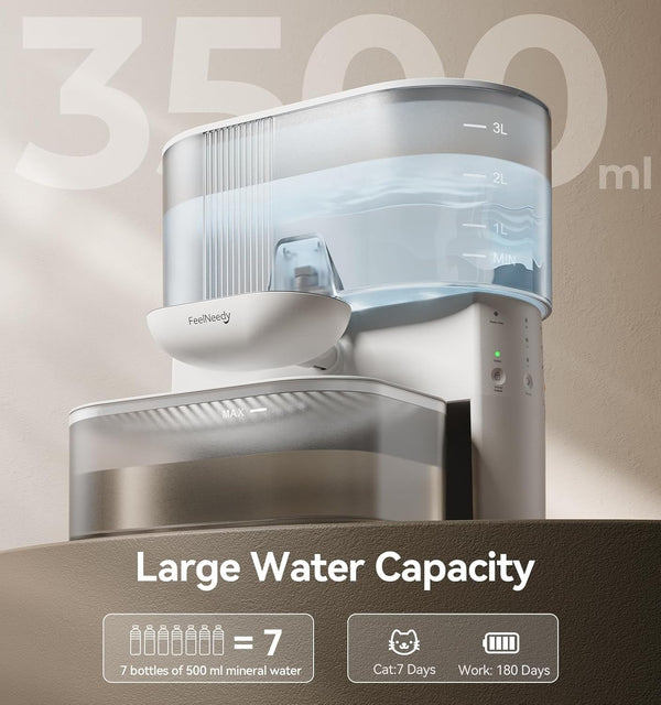 Wireless Cat Water Fountain No Filters, Wastewater Separation, FEELNEEDY Stainless Steel Bowl, 3.5L Pet Water Fountain for Cats & Dogs Dispenser, White6