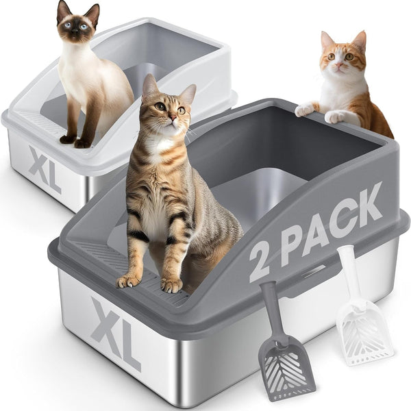 2 Pack Stainless Steel Litter Box | XL Enclosed Cat Litter Boxes with Lid for Big Cats and Multi-Cats | High Sided, Anti-Urine Leakage | Non-Stick Bottom（Dark Gray）11