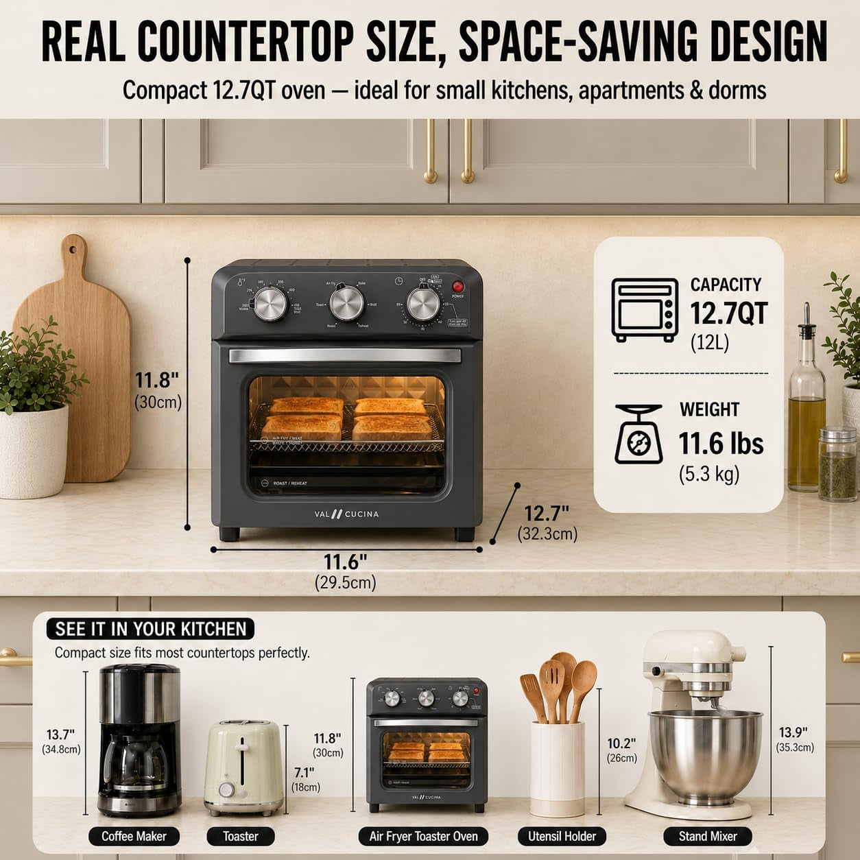 6-in-1-retro-air-fryer-toaster-oven-combo-compact-12-7-qt-small-countertop-convection-oven-fits-9-pizza-4-toast-hexagon-hybrid-heating-enamel-baking-pan-included-dark-grey-color