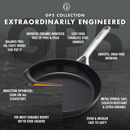 GP5 Hard Anodized Healthy Ceramic Nonstick 14 Piece Cookware Pots & Pans Set,Heavy Gauge Scratch Resistant, Stay Flat Surface,Induction, Mirror Finish Handle,Oven Safe, Pfas-Free, Black4
