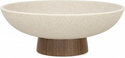Pedestal Fruit Bowl, Decorative Resin Bowl, Faux Wood Base, Beige | Perfect for Kitchen Counters, Coffee Tables. Use as a Fruit Bowl, Centerpiece, or Catch-All for Everyday Essentials1