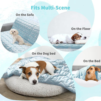 NWK Dog Cooling Blanket, Q-Max>0.345, Ice Silk Cool to Touch Material, Reversible Breathable Bed Cover, Furniture Protector Couch Sofa for Summer, Machine Washable (Ocean Blue, 30'' X 40'')6