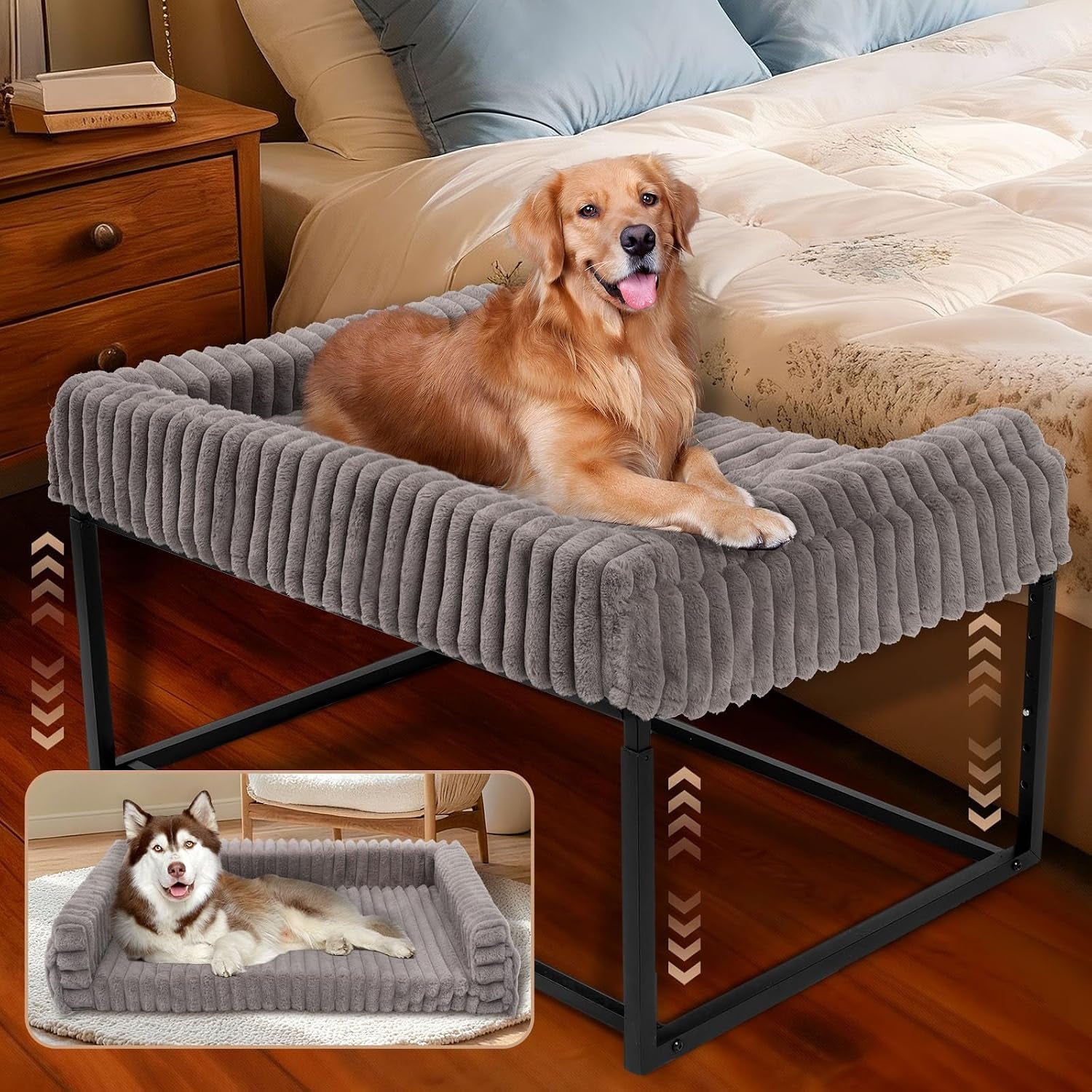 bedside-dog-bed-adjustable-elevated-bunk-lounge-dog-bed-attach-to-human-bed-dog-cats-window-perch-25x18-metal-frame-pet-bedside-co-sleeper-with-thick-supportive-cushion-mattress-washable-cover