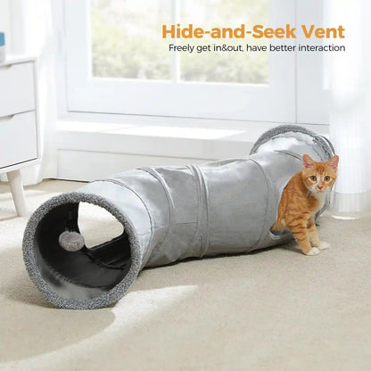 PAWZ Road Cat Tunnel S Shape Cat Tunnels for Large & Indoor Cats 51”Long | Durable, Spacious 10.5" Cat Tube with Peepholes & Dangling Ball Toy, Connected to Play Tunnels, Collapsible for Easy Storage3