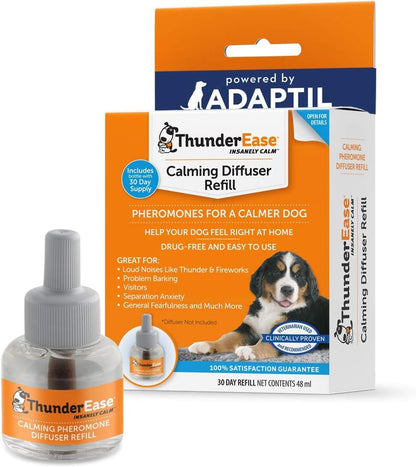 Thunderease Dog Calming Pheromone Diffuser Refill | Powered by ADAPTIL | Vet Recommended to Relieve Separation Anxiety, Stress Barking and Chewing, and the Fear of Fireworks and Thunderstorms (30 Day | Vet Recommended, Powered by Adaptil Helps Separation Anxiety, Stress Barking & Chewing, Fear of Fireworks & Thunderstorms1