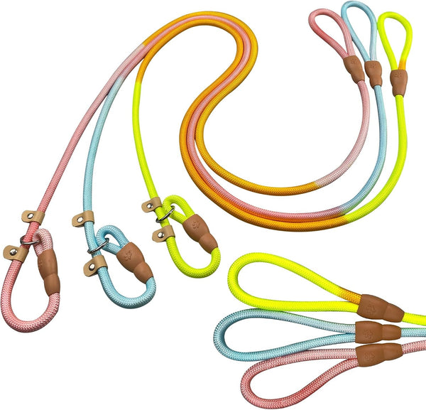 FOVRLZSE Upgraded Dog Slip Lead (3-Pack) Adjustable Nylon Lead for Dogs (Red/Black/Blue), Training Aid, Eco-Friendly Cotton Lining, Integrated Plastic Buckle,10