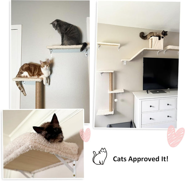 FUKUMARU Cat Wall Shelves, 4 in 1 Set, Beige | Stable & Safe Cat Walls Furniture, Wooden Kitten Climbing Wall with Scratching Post for 16 Inch Drywall9