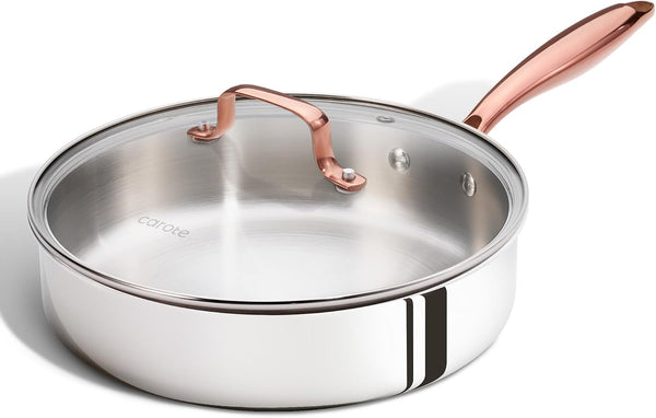10" Tri-Ply Stainless Steel Deep Frying Pan with Lid, Non-Toxic Saute Pan, Oven Safe, Induction, Ceramic and Gas Cooktops Compatible, Silver1